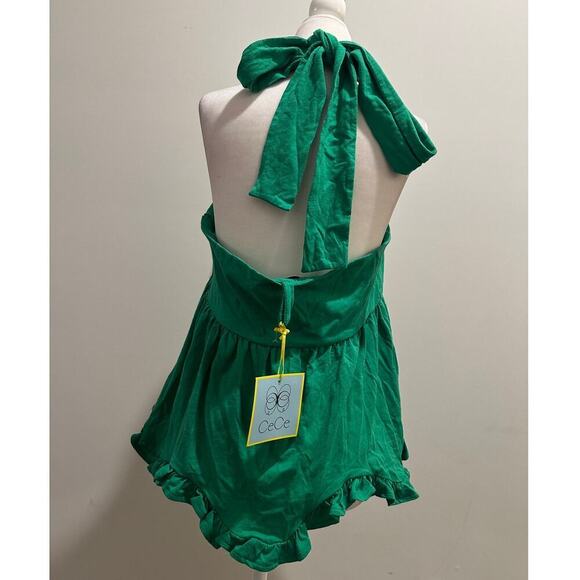 NWT Size Medium CeCe Green Halter Neck Ruffle Hem Babydoll Style y2K Blouse Top - Picture 7 of 12